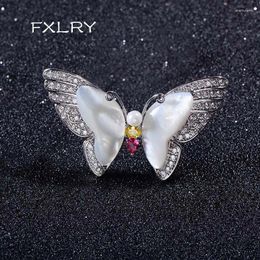 Brooches FXLRY Selling Imitated Pearl Natural Shell Butterfly Pins Inlaid Zircon Brooch For Women Clothing Accessories