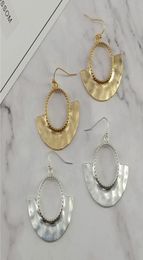 Worn gold silver fan shape hammered metal drop earrings Jewellery accessories fashion modern women039s earrings 20189351907