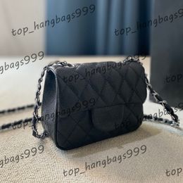 Girls Diamond Lattice Bags Caviar Leather Black Shoulder Bag With Gold Silver Chain Strap Crossbody Handbags Outdoor Messenger Purse 17cm Classic Mini Flap Pocket
