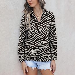 Women's Blouses 2024 Shirts & Black Zebra Stripe Printing Button Long Sleeve Shirt Fit Spring Summer Female Clothing Tops