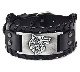 Wolf head Mens Cuff Bracelets Vintage Homme Charm Leather Retro Wide Stainless Steel Pin Buckle Fashion Accessories Jewelry8625912