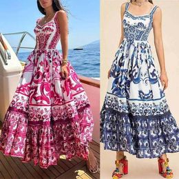 Casual Dresses Personality Printing A-line Swing Dress For Women Sleeveless Summer Female Slim Suspender Fold Mujer Robe Clothes