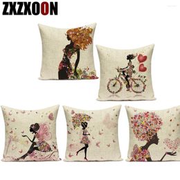 Pillow Polyester Cute Cartoon Decorative Pillows Flower Fairy Girl Sofa Cover For Home Bedroom Capa De Almofadas Pillowcase