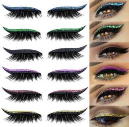 False Eyelashes 4Pairs Glitter Eyeliner Eyelash Sticker Waterproof Reusable Stickers Double Eyelid Tape Cat Eye Makeup5030482