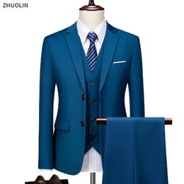 Wedding Suits For Men Elegant Blazers Set 3 Pieces Luxury Business Formal Vest Pants Full Coats Jackets 240507