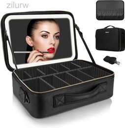 Cosmetic Bags 14.6-inch X 10.3-inch large makeup box in black with LED lights 3 Colours d240425