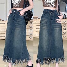 Skirts 2024 Spring Summer Vintage Denim Edge Loose Plus Size 4XL A-Line Jeans Lady Skirt Female Bottom Casual KE6034