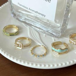 Cluster Rings Fashion Silver Gold Color Open Finger Ring Blue Green White Enamel Stackable For Women Girl Jewelry Gift Dropship Wholesale