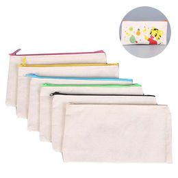 Storage Bag Heat Square Sublimation Blank Transfer Canvas Zipper Cosmetic Bags DIY Painting Student Pencil Case s
