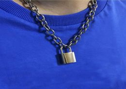 Handmade Men Women Unisex Chain Necklace Heavy Duty Square Lock Choker Metal Collar Pendant Necklaces3141108