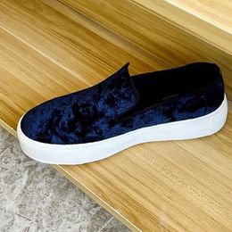 Casual Shoes Blue Velvet Driving Loafers For Men Handmade Flat Heel Mens Lazy Flats Big Size 38-46