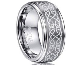 Men039s 8mm Laser Celtic Knot Brushed Tungsten Carbide Wedding Band Rings Polished Step Edge Size 6138419359