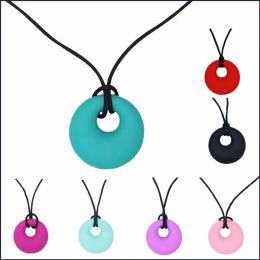 Round Pendant Silicone Necklace Baby Teether Safe Silicone Circle Teething Necklace Baby Chew Beads Nursing Chewelry ZZ