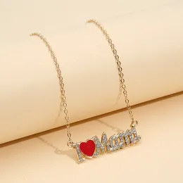 Chains English Mama Letter Heart-shaped Oil Drop Pendant Necklace For Women Fashionable Creative Mother's Day Gift Collarbone Chain