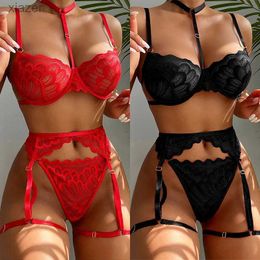 Sexy Pyjamas Erotic Lingerie Sets For Women Lace Garters Transparent Bra And Panty Set Female Porno Comes Deep V Halter Sexy Underwear Set WX