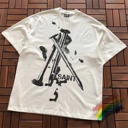 Men's T-Shirts Nail Printing Saint T Shirt Men Women Best Quty Summer Style T Tops T240508