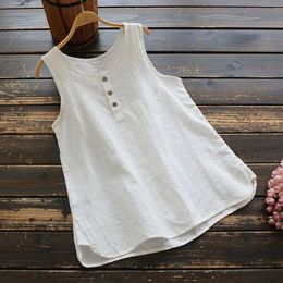 Women's T-Shirt Womens Tank Top Shirt Cotton Linen Vintage Solid Elegant Casual Sleeveless Plus Size Top Tee Summer O-Neck Loose ShirtL2405
