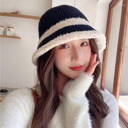 Berets Winter Bucket Hat Women Cashmere Knitted Thick Keep Warm Ear Protection Fisherman Cap Female Gorro Panama Casual