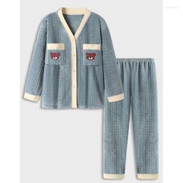 Women's Sleepwear 2024 Pyjamas Autumn Winter Coral Plush Cardigan Thickened Warm Homewear Student Loungewear Flannel Set