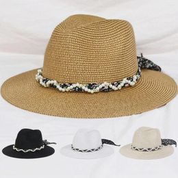 Berets Ladies Sunshade Hat Portable Flower Pearl Diamond Bow Cowboy For Outdoor Leisure Travel Fishing