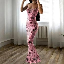 Casual Dresses For Wedding Guest Women'S Slim Fit Adjustable Printed Dress Sexy Peach BuFishtail Skirt Ropa Para Mujer