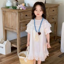 Girl Dresses Girls Summer Dress 2024 Korean Edition Fashionable Childrens Lace White Kids Simple Clothes