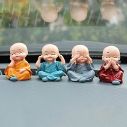 4Pcs Resin Crafts Gift Lovely Little Monk Sculptures Cute Monks Buddha Statues Creative Dolls Table Car Decoration 240506