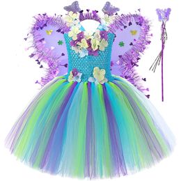 Flower Jungle Fairy Costumes for Girls Birthday Party Tutus Kids Halloween Fancy Dress with Butterfly Wings Princess Girl Outfit 240429