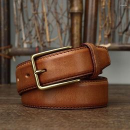 Belts 3.5CM Solid Copper Pin Buckle Belt Men High Quality Cowskin Male Retro Fashion Genuine Leather Jeans