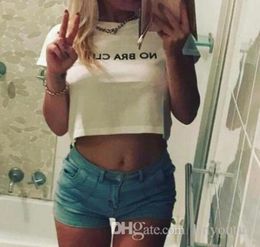 2020 New Sexy Cropped t shirt Women NO BRA CLUB Print Tshirt Women Fashion Cotton Tee Shirt Femme Crop Top Woman Clothing4363428