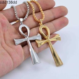 Pendant Necklaces Egyptian Ankh Crucifix Necklaces Pendants with Chain Metal Symbol of Life Cross Necklace Gold Silver Fashion Design Punk Hip Hop Religion Jewelry