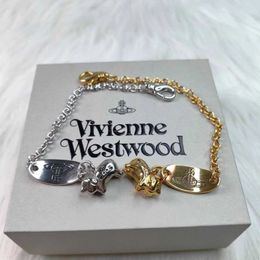 Designer Westwood New Pig Round Card Engraved Saturn Bracelet Womens Gold Silver Sweet Personalised Trendy Decoration