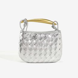 Stores are 85% off 2024 Spring New Sier Bag Soft Leather Woven Small Metal Handle Half Moon One ShoulderN7JA