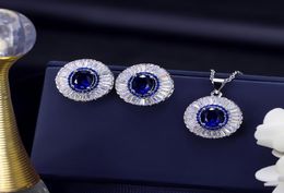 Europe and America Elegant Bride Jewelry Set White Gold Plated WhiteBlueGreenRed Zircon Round Earrings Necklace for Women LY067985301