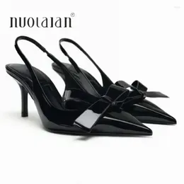 Dress Shoes Women Black Bow High Heels Slingback Pointed Toe Heeled For Woman Pumps Wedding Butterfly Ladies Office Modern