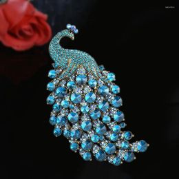 Brooches Colorful Crystal Peacock Brooch Animal Vintage Big Rhinestone Women Corsages Luxury Shiny Fashion Banquet Party Jewelry