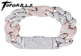 TOPGRILLZ Miami Lock Clasp Cuban Link 7 8 9 Inch Gold Silver Plated Bracelet Iced Out Cubic Zircon Bling Hip hop for Men Jewellery Y7592150