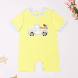 Clothing Sets 2024 Bright Yellow Romper Baby Girl Halloween Clothes Kid Boutique Pumpkin One Piece Cotton Solid Round Neck Bubble