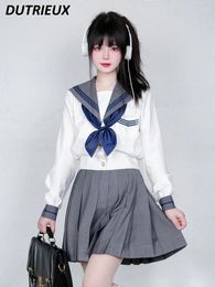 Work Dresses JK Original Spring Long Sleeve Sailor Suit College Style Tight Waist Japanese Top And Short Pleated Skirt Two-Piece Set