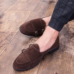 Casual Shoes Double Monk Strap Brown Loafers Men Dress Italian Wedding 2024 Coiffeur Office Formal