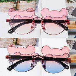 Children Cute Cartoon Bear Shape Sunglasses Boy Girls Summer AntiUV UV400 Rimless Sun Glasses Kids Outdoor 240423