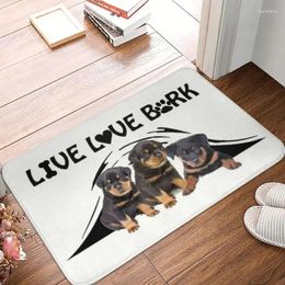 Carpets Live Love Bark Rottweiler Puppies Front Door Mat Anti-Slip Outdoor Quick Dry Animal Dog Doormat Garage Entrance Rug Carpet