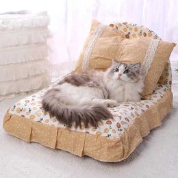 Cat Beds Furniture Cute Bow Cat Dog Bed With Princess Nest Small Medium Puppy Mattresses Sleeping Mat Detachable Pet Sofa Dog Beds Supplies d240508