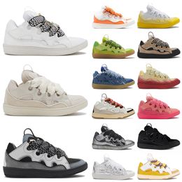 high quality Curb sneakers Designer Flat mesh Shoes mens women Embossed Nappa Leather suede Calfskin Rubber platform sole woven Lace-up sneaker Outdoor Trainers
