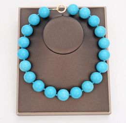 GuaiGuai Jewelry Natural 20MM Blue Turquoise Gems Stone Necklace Handmade For Women Real Gems Stone Lady Fashion Jewellery8971682