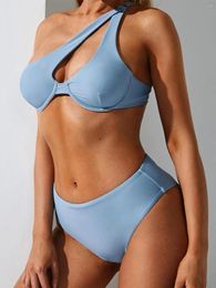 Women's Swimwear ZAFUL One Shoulder Ring Cutout Underwire Bikini