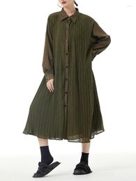 Casual Dresses SuperAen High Street Style Spring 2024 Fashion Pleated Patchwork Shirt Dress Design Long