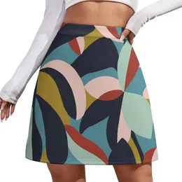 Skirts Abstract Color Block Skirt Womens Leaf Print Vintage Mini Summer Streetwear High-waisted Oversize Casual A-line