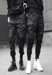 2019 Men Ribbons Block Black Pocket Cargo Pants Harem Joggers Harajuku Sweatpant Hip Hop Tatical Trousers 06NN1751204