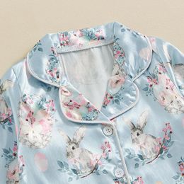 Clothing Sets Toddler Baby Easter Pyjamas Outfit Long Sleeve Eggs Print Button Satin Silk Pjs Set Kids Boy Girl Sleepwear Clothes